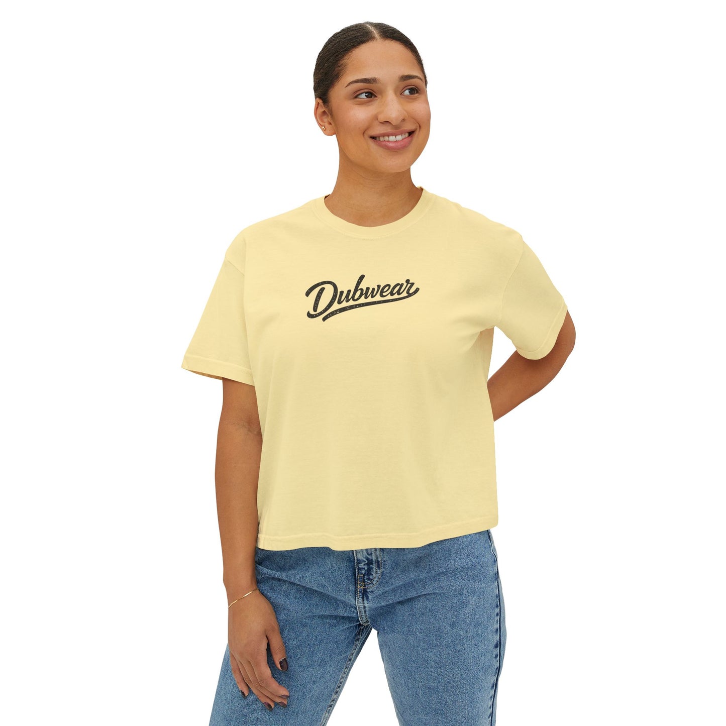 Delaware Script Boxy Tee — Women's Casual Crop T-Shirt