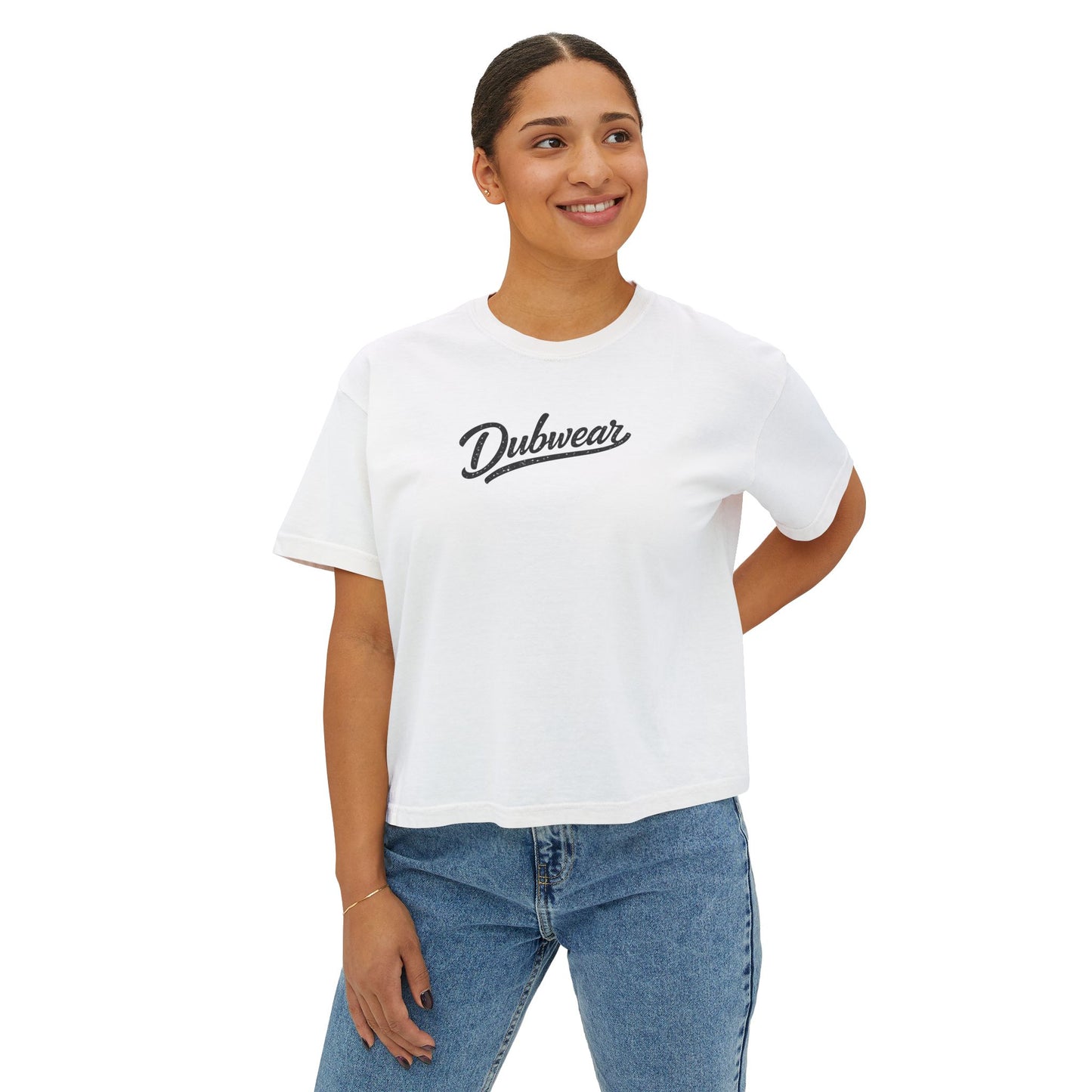 Delaware Script Boxy Tee — Women's Casual Crop T-Shirt